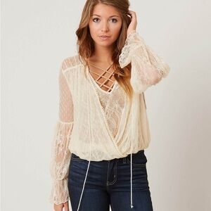 Free People Far Away Sheer Lace Top SZ S